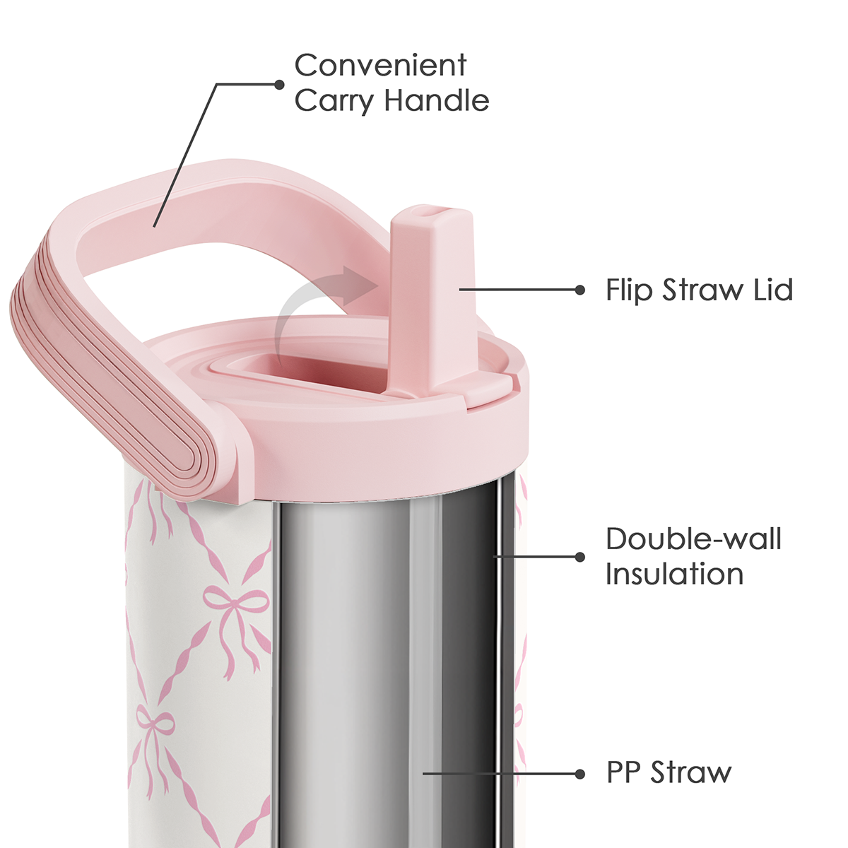 White Bow TintFlip | Straw Lid Tumbler with Carry Handle 30oz