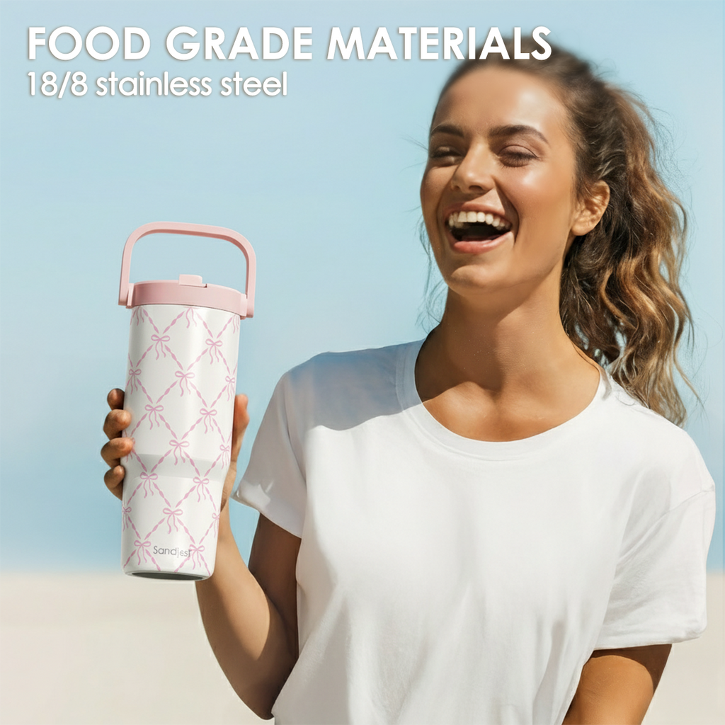 White Bow TintFlip | Straw Lid Tumbler with Carry Handle 30oz