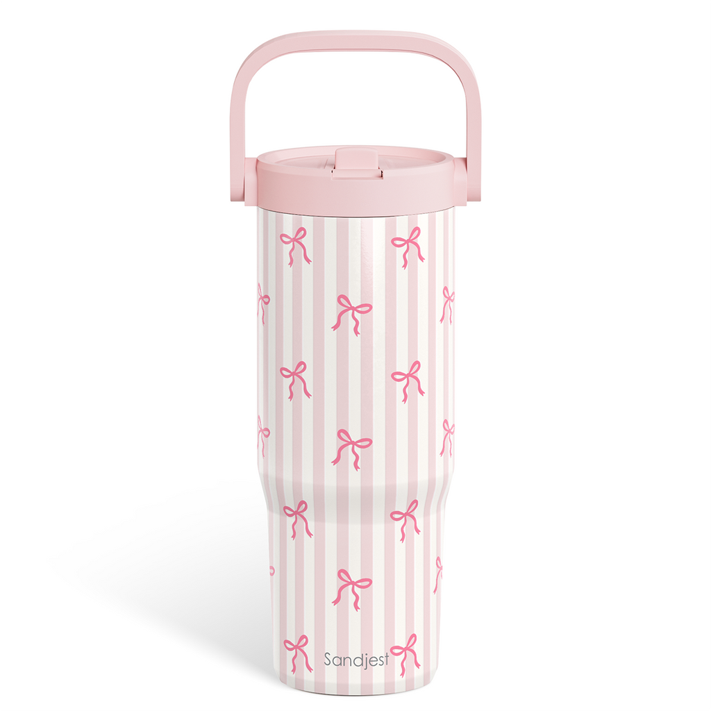 Pink Bow TintFlip | Straw Lid Tumbler with Carry Handle 30oz