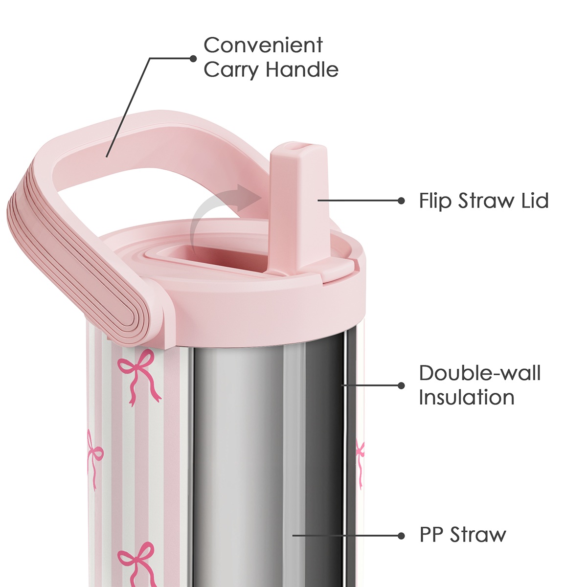 Pink Bow TintFlip | Straw Lid Tumbler with Carry Handle 30oz