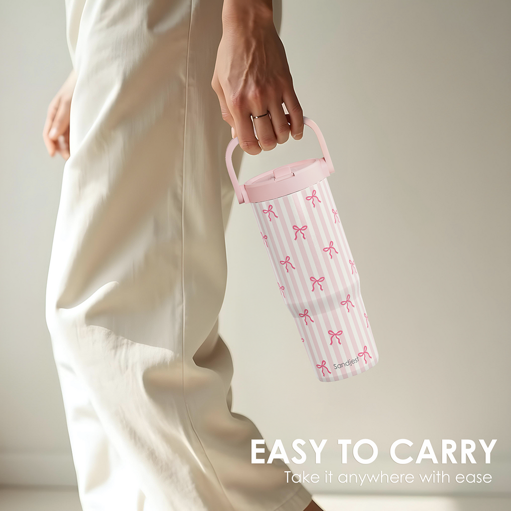 Pink Bow TintFlip | Straw Lid Tumbler with Carry Handle 30oz