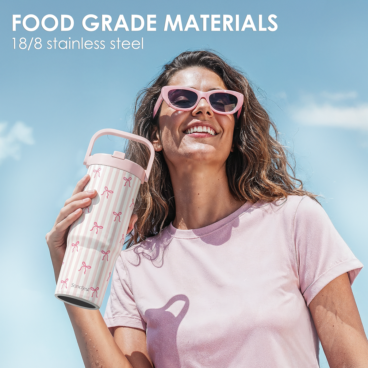 Pink Bow TintFlip | Straw Lid Tumbler with Carry Handle 30oz