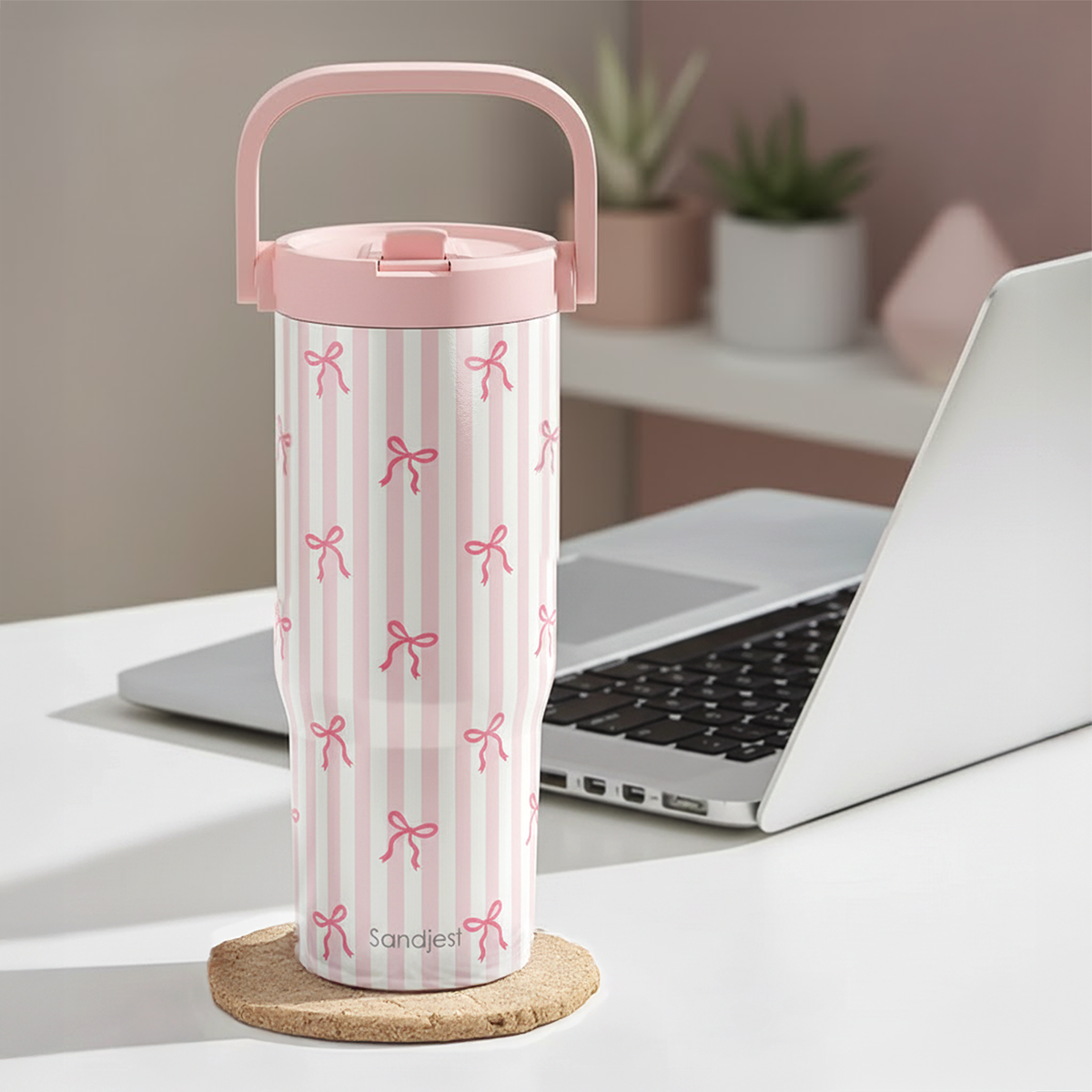Pink Bow TintFlip | Straw Lid Tumbler with Carry Handle 30oz