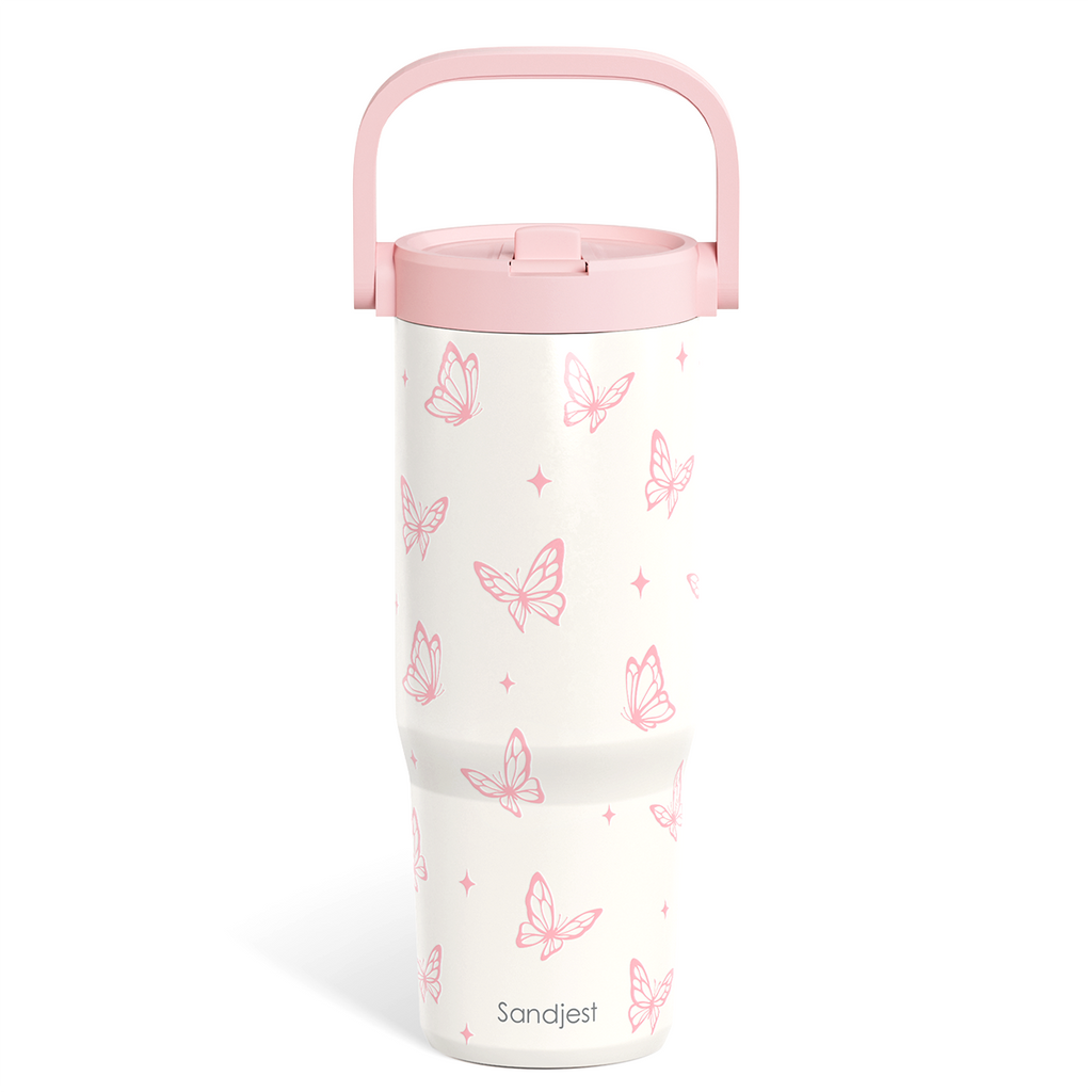 White Butterfly TintFlip | Straw Lid Tumbler with Carry Handle 30oz