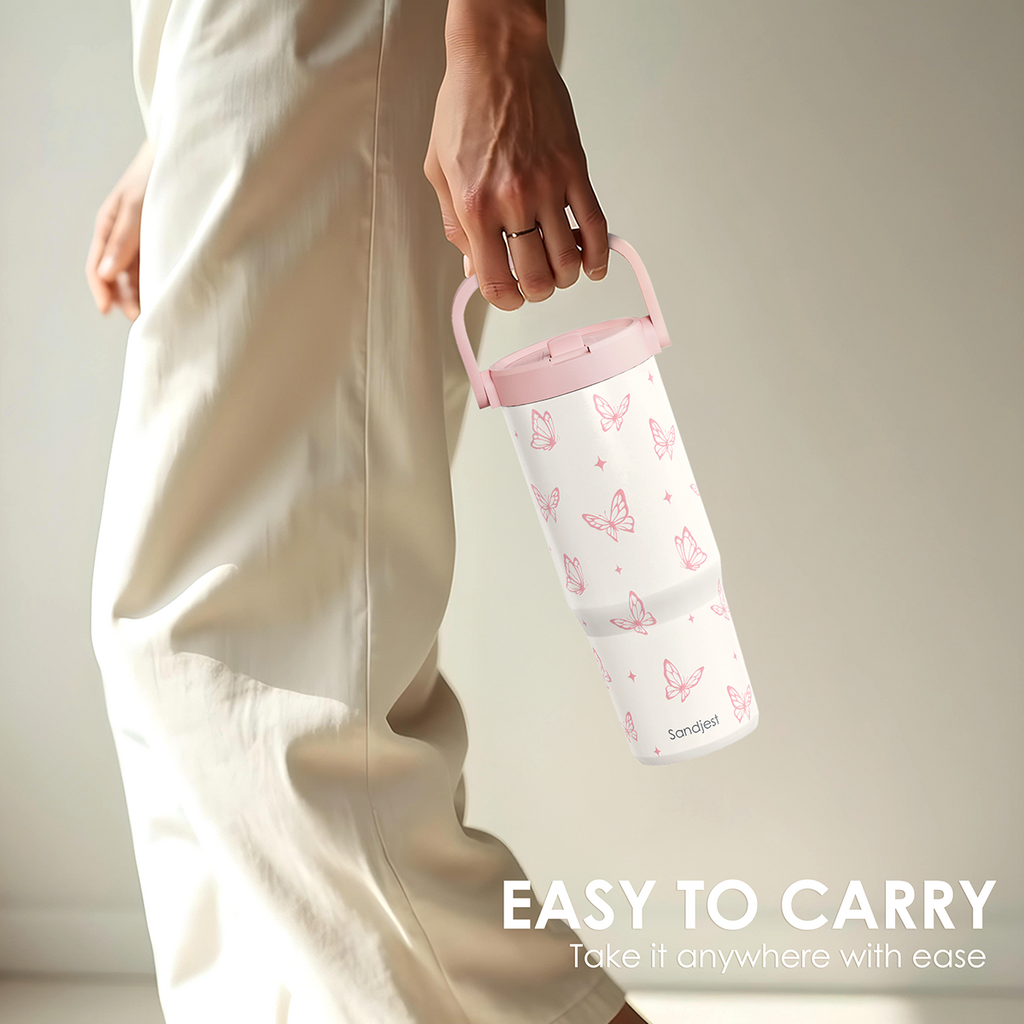 White Butterfly TintFlip | Straw Lid Tumbler with Carry Handle 30oz