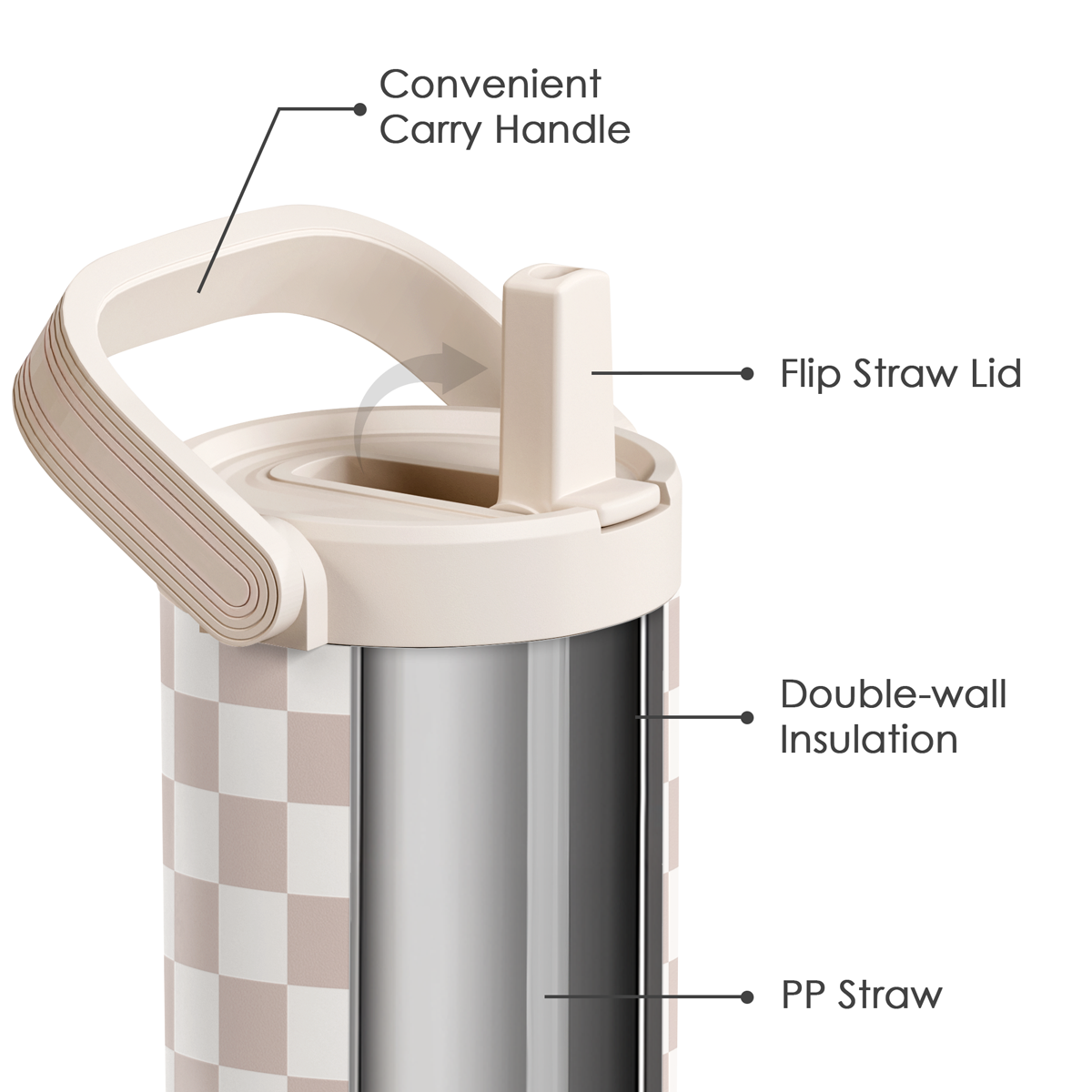 Brown Checker TintFlip | Straw Lid Tumbler with Carry Handle 30oz