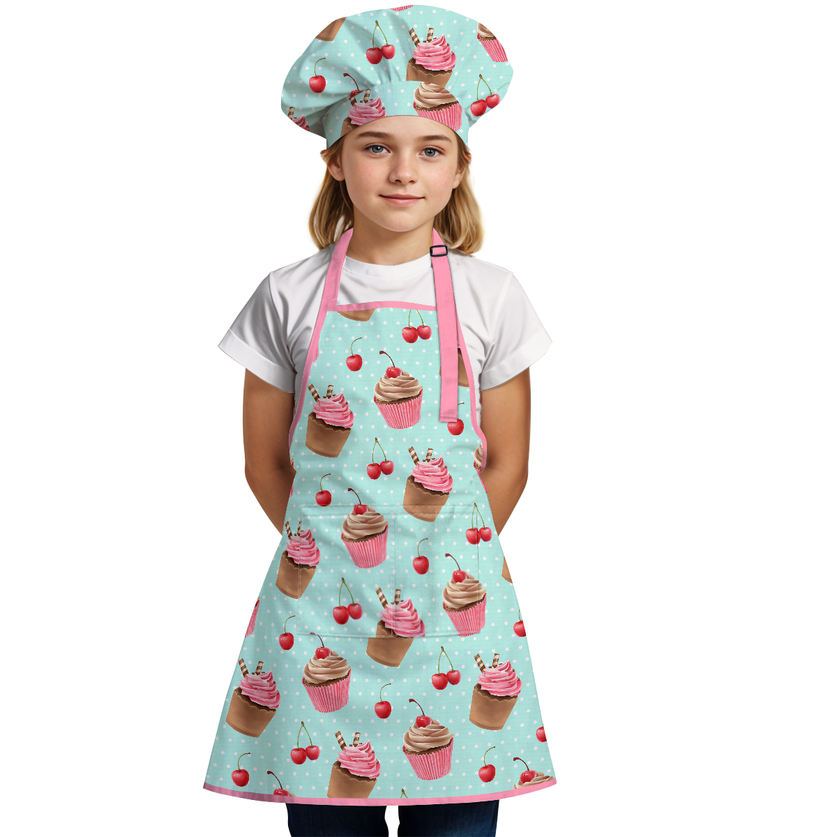Mint Cupcake SprinkleJoy | Kids Polyester Apron with Hat