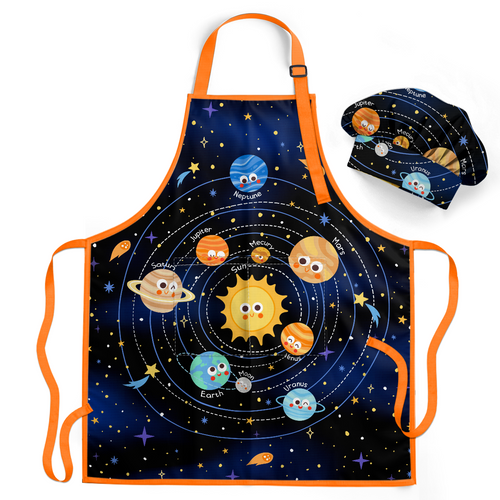 Blue Solar System SprinkleJoy | Kids Polyester Apron with Hat