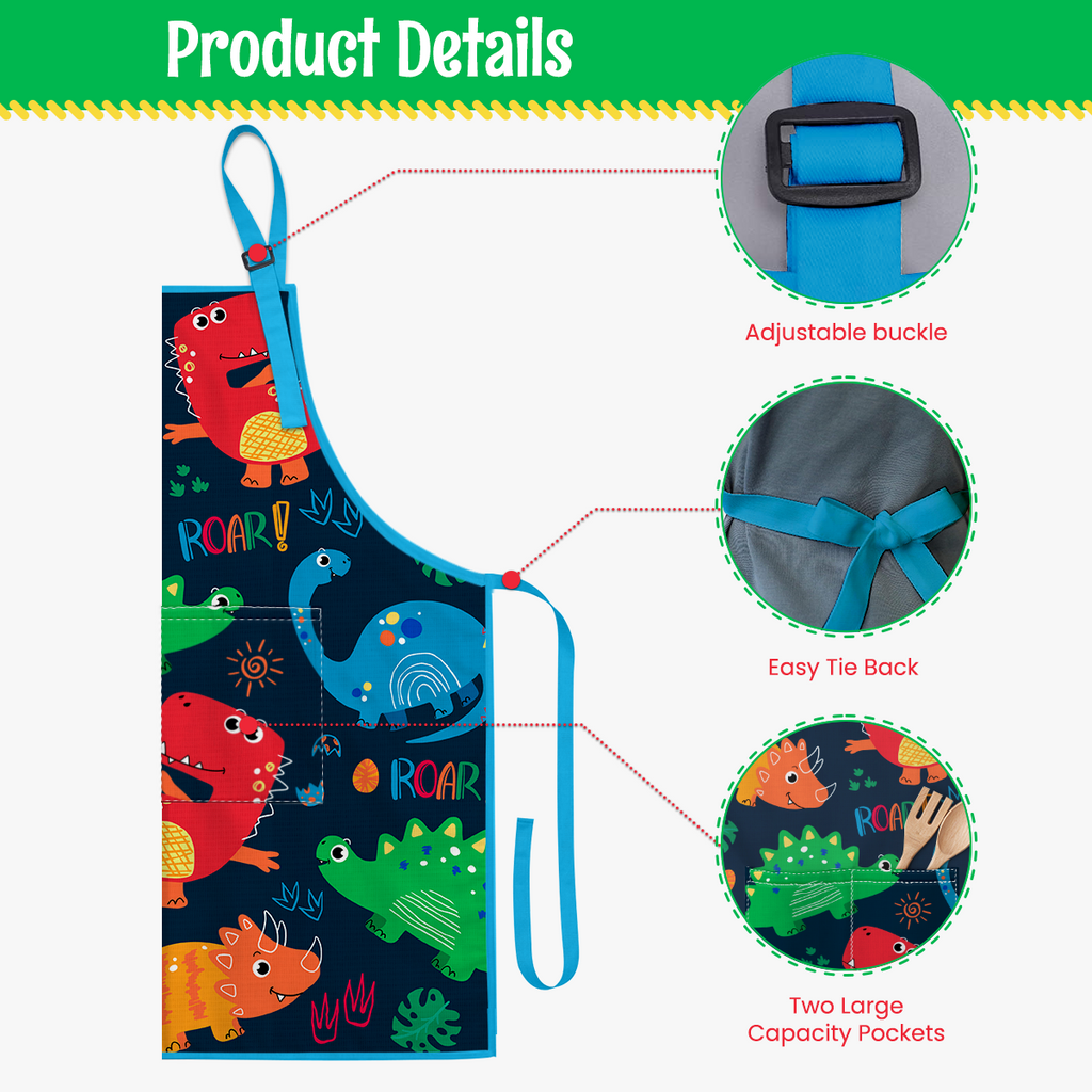 Blue Dinosaur SprinkleJoy | Kids Polyester Apron with Hat