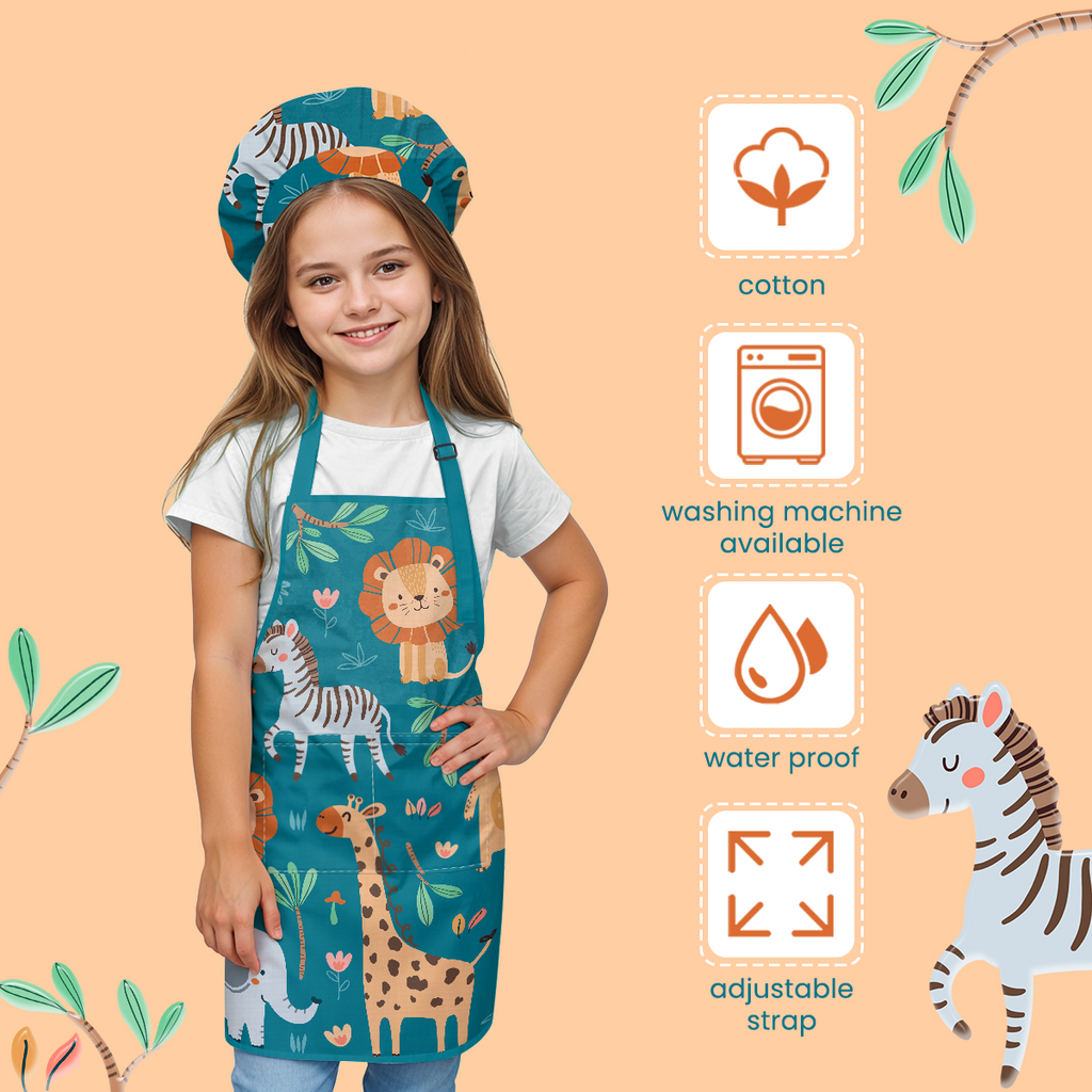 Blue Jungle Animal SprinkleJoy | Kids Polyester Apron with Hat