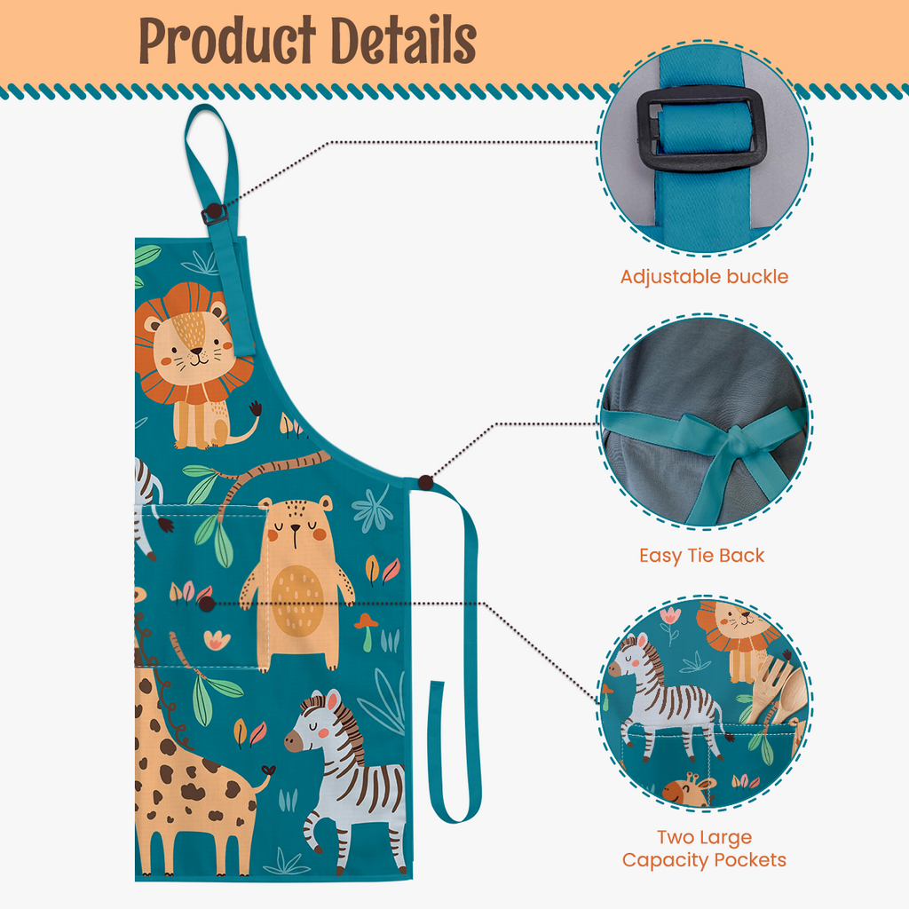 Blue Jungle Animal SprinkleJoy | Kids Polyester Apron with Hat
