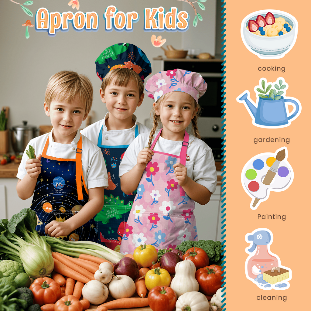 Blue Jungle Animal SprinkleJoy | Kids Polyester Apron with Hat