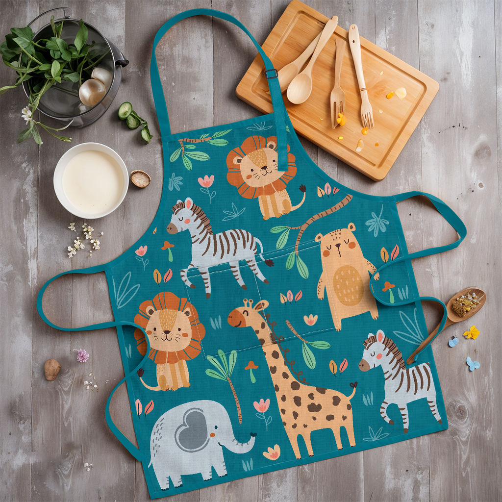 Blue Jungle Animal SprinkleJoy | Kids Polyester Apron with Hat