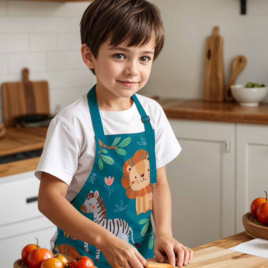Blue Jungle Animal SprinkleJoy | Kids Polyester Apron with Hat
