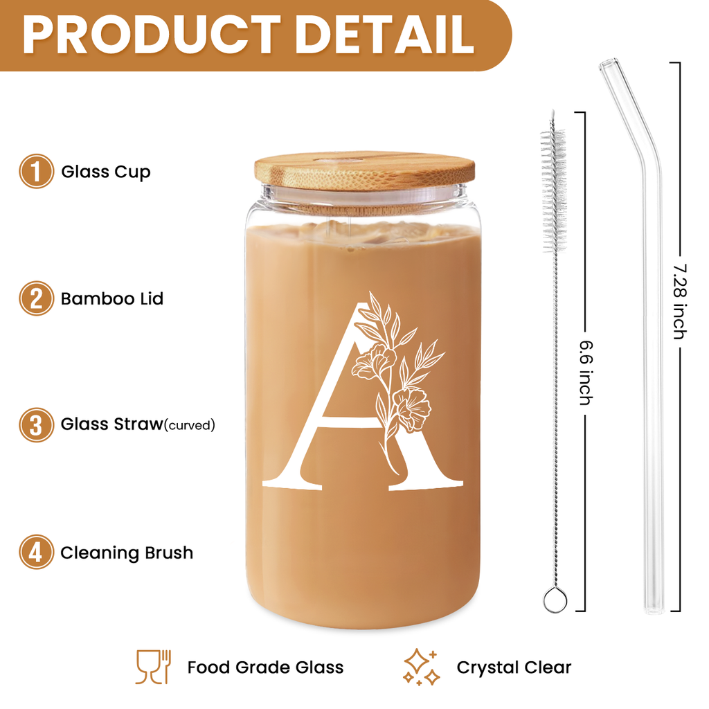 Monogram GlassGlow | Glass Tumbler with Bamboo Lid 16oz