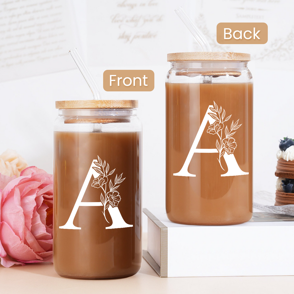 Monogram GlassGlow | Glass Tumbler with Bamboo Lid 16oz