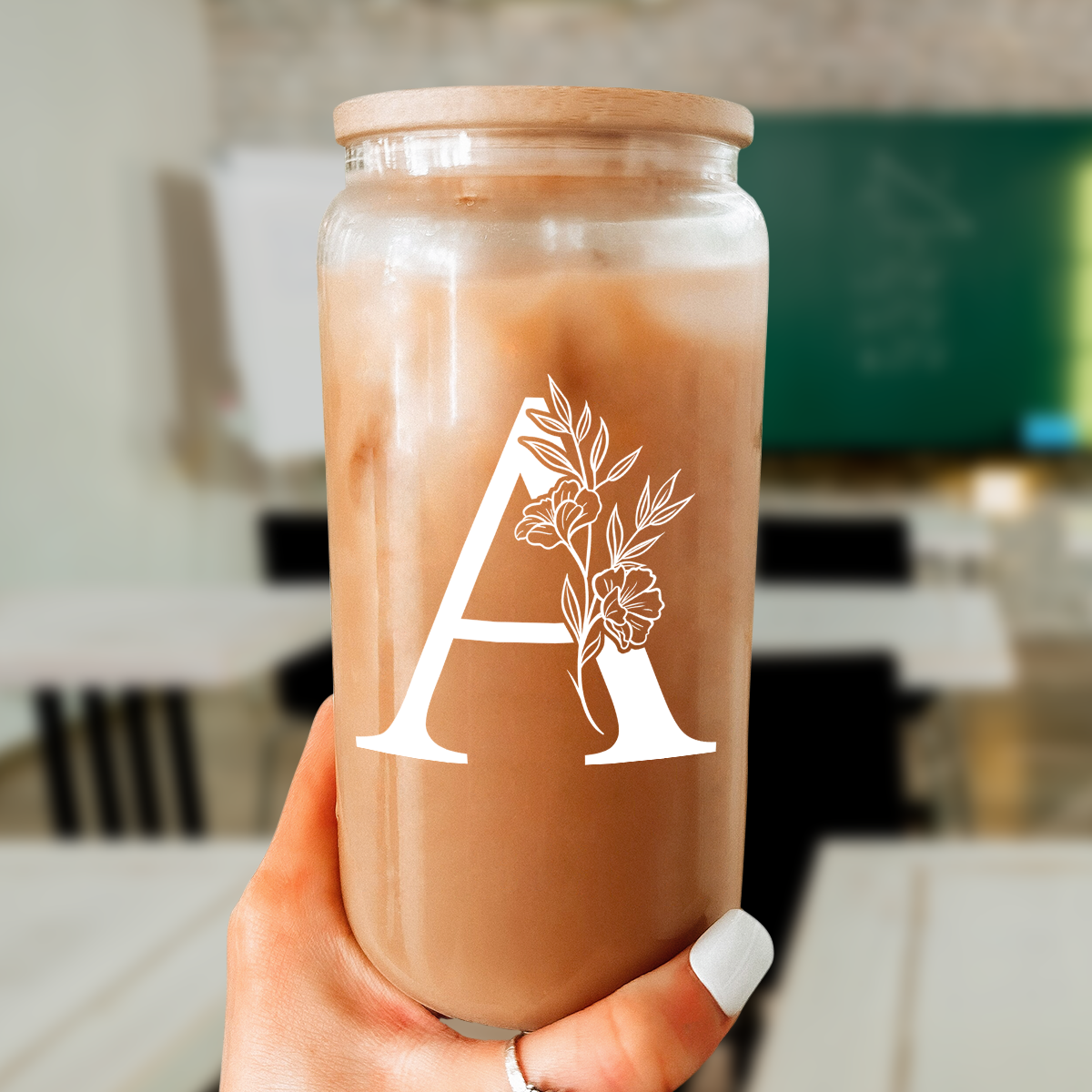 Monogram GlassGlow | Glass Tumbler with Bamboo Lid 16oz