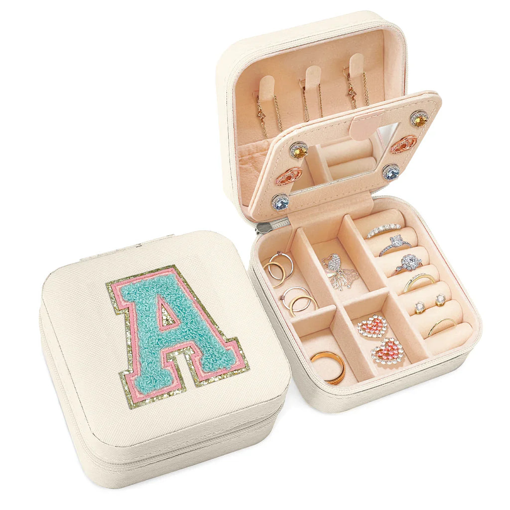 Pink Monogram Square Leather Travel Jewelry Case 4-Layer Sewing