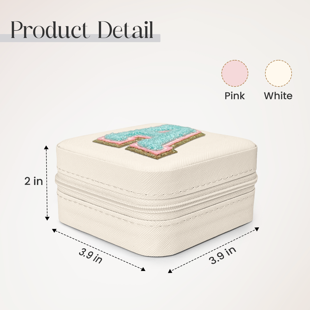 White Monogram Square Leather Travel Jewelry Case 4-Layer Sewing