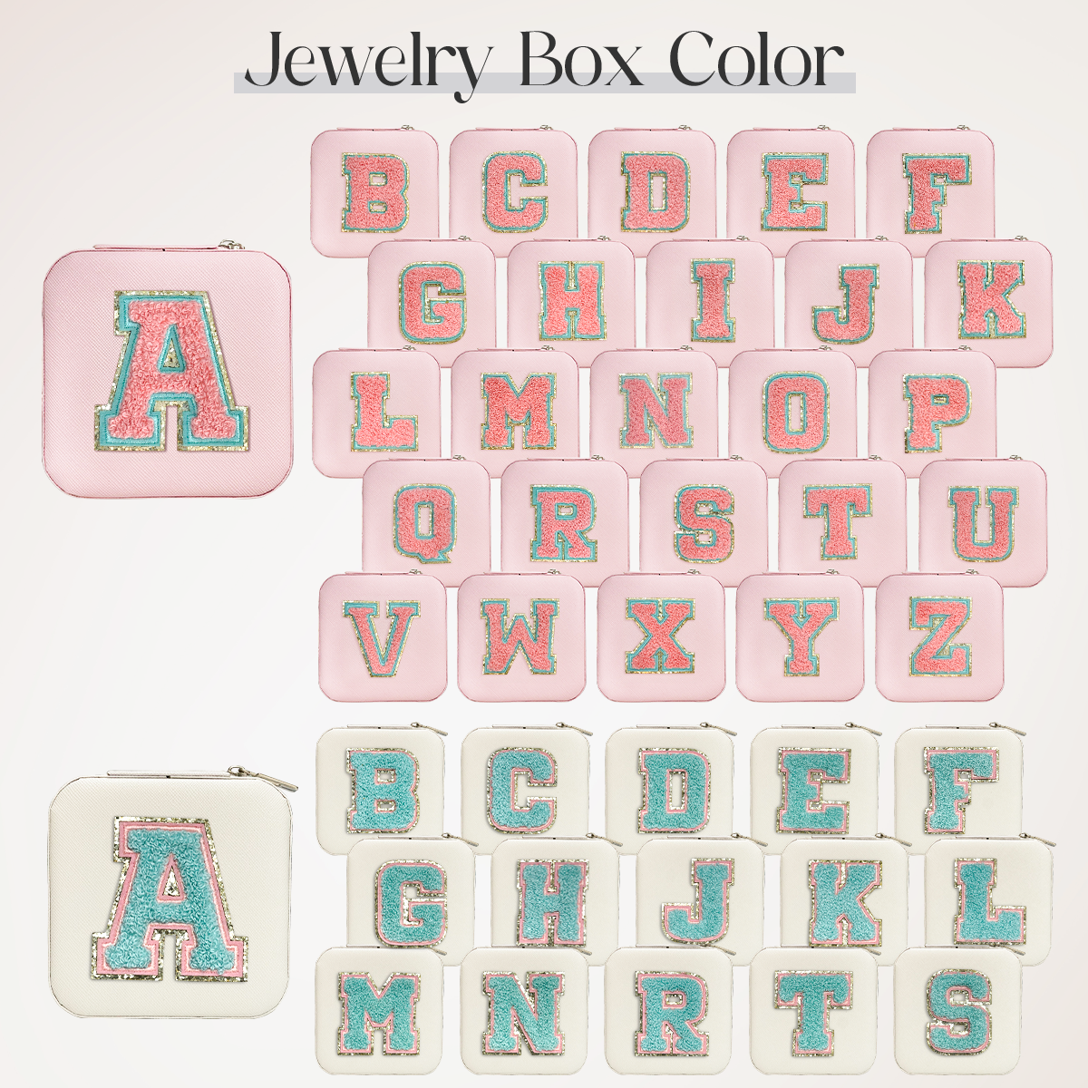 White Monogram Square Leather Travel Jewelry Case 4-Layer Sewing