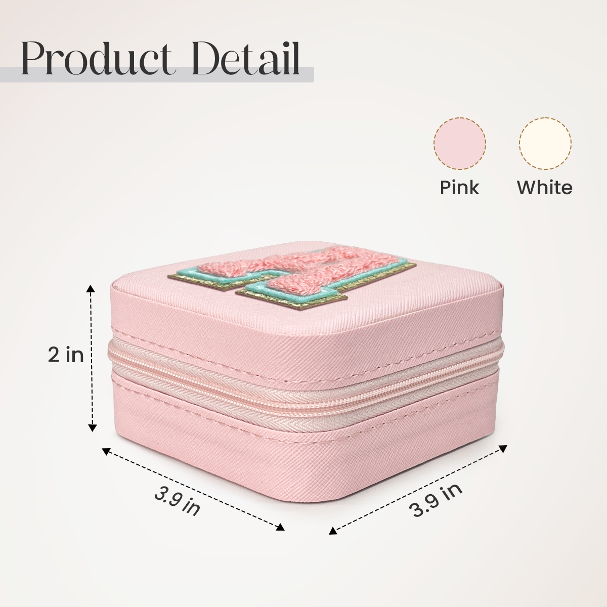 Pink Monogram Square Leather Travel Jewelry Case 4-Layer Sewing