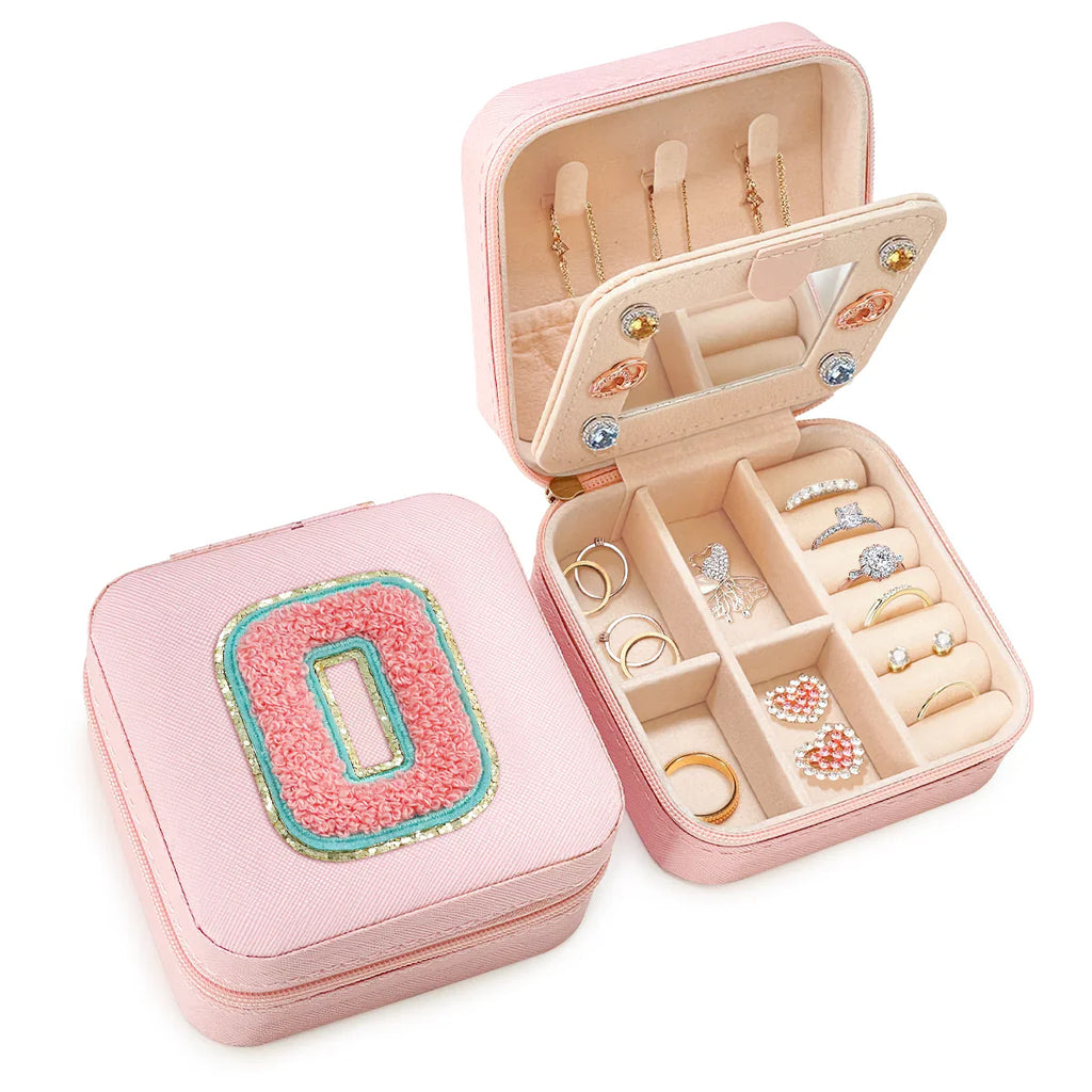Pink Monogram Square Leather Travel Jewelry Case 4-Layer Sewing