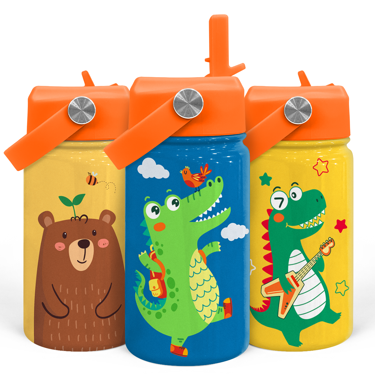 Blue Crocodile SipKid | Kids Stainless Steel Straw Lid Water Bottle 12oz
