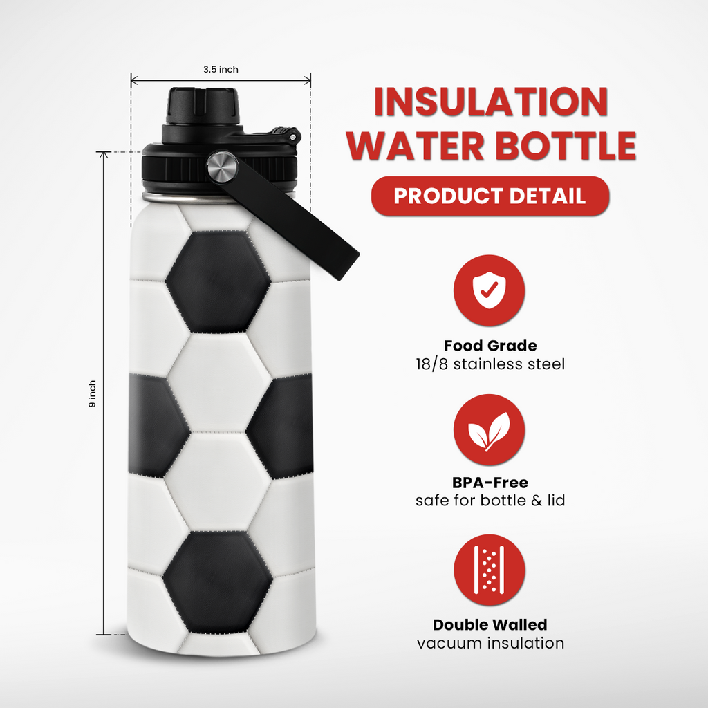 White Soccer Chug Lid Water Bottle 32oz