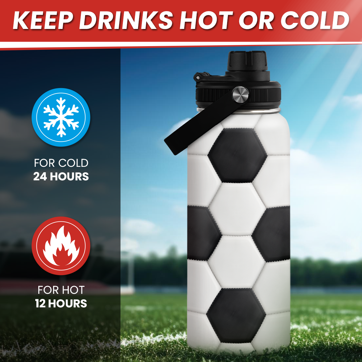 White Soccer Chug Lid Water Bottle 32oz