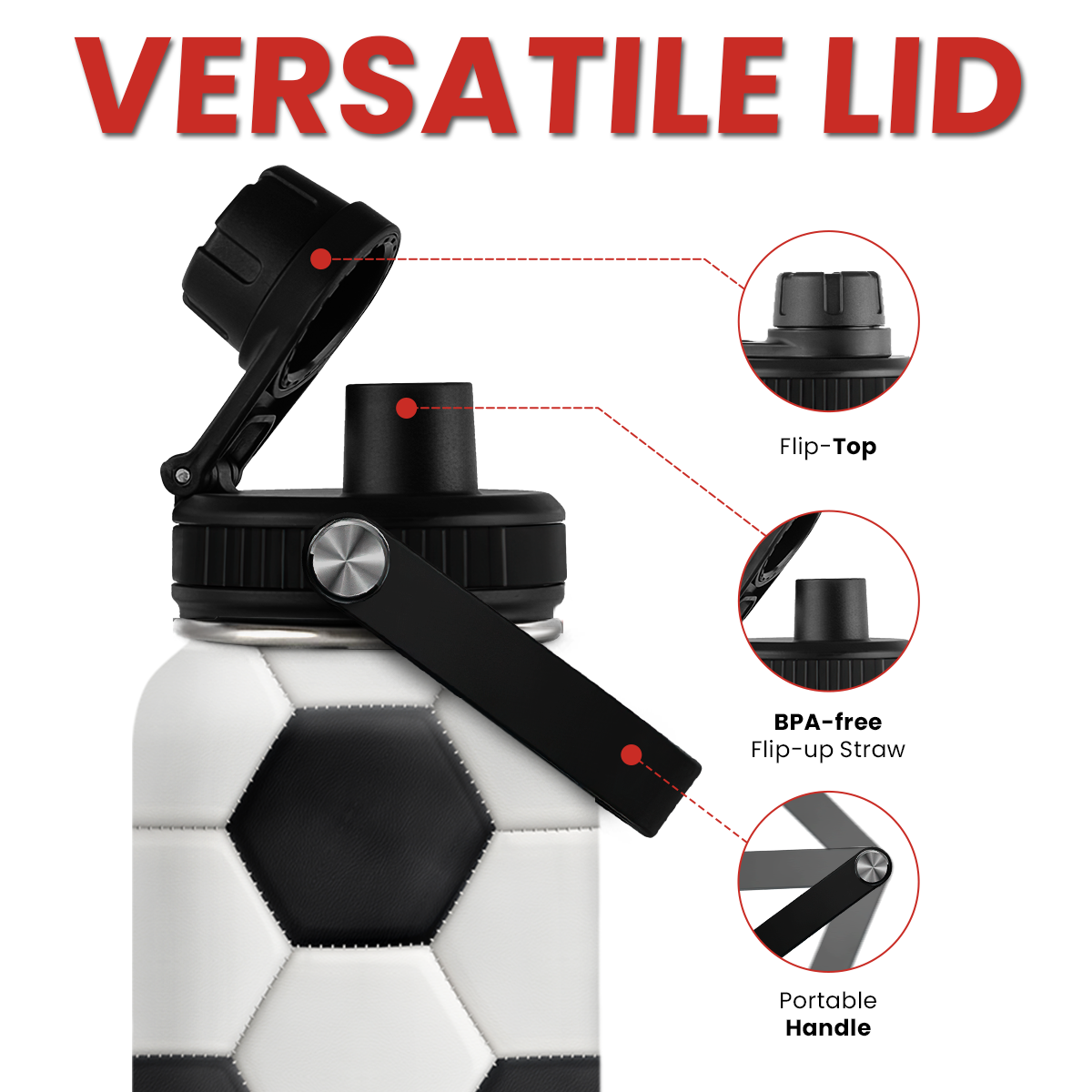 White Soccer Chug Lid Water Bottle 32oz