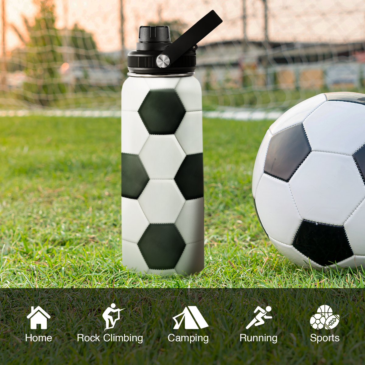 White Soccer Chug Lid Water Bottle 32oz