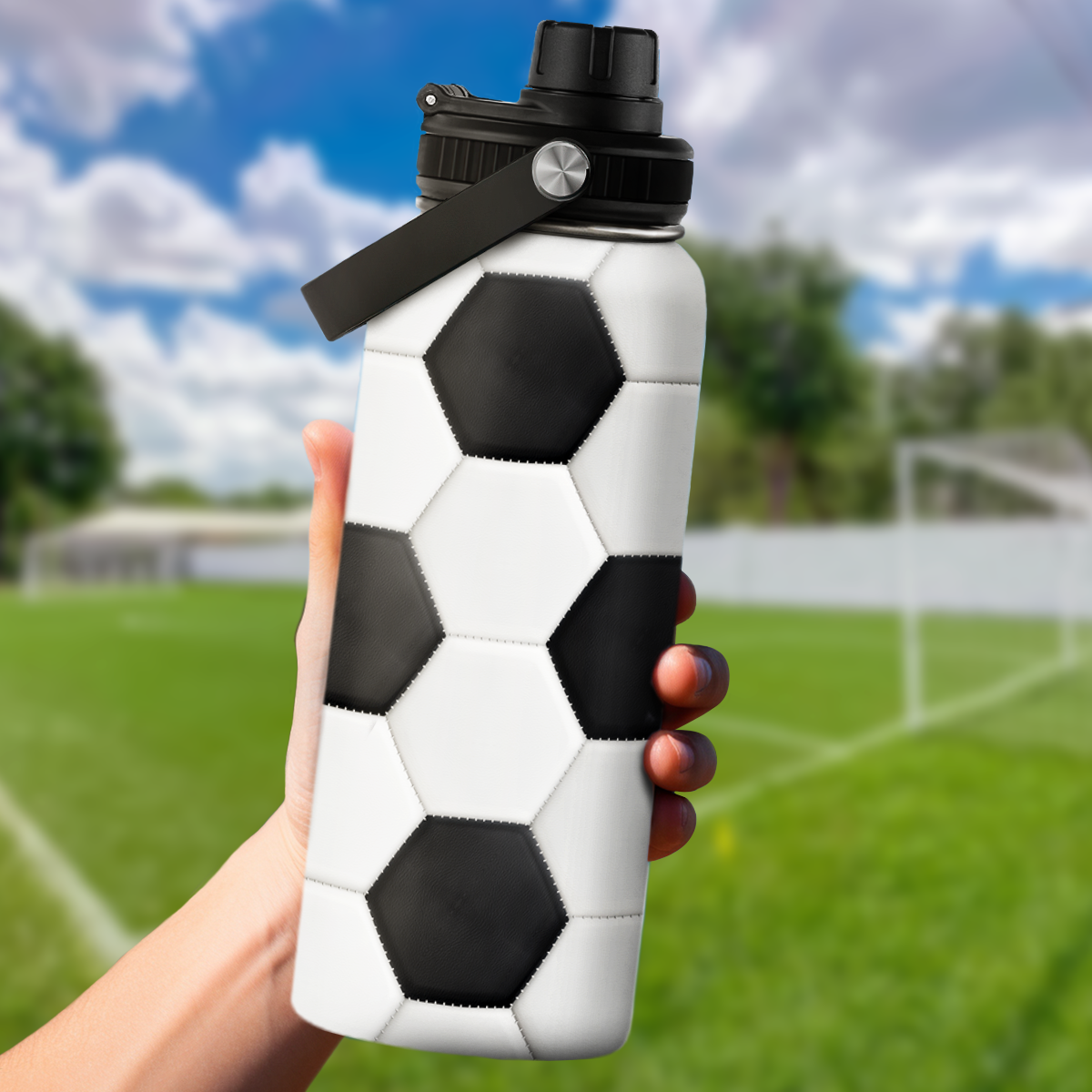 White Soccer Chug Lid Water Bottle 32oz