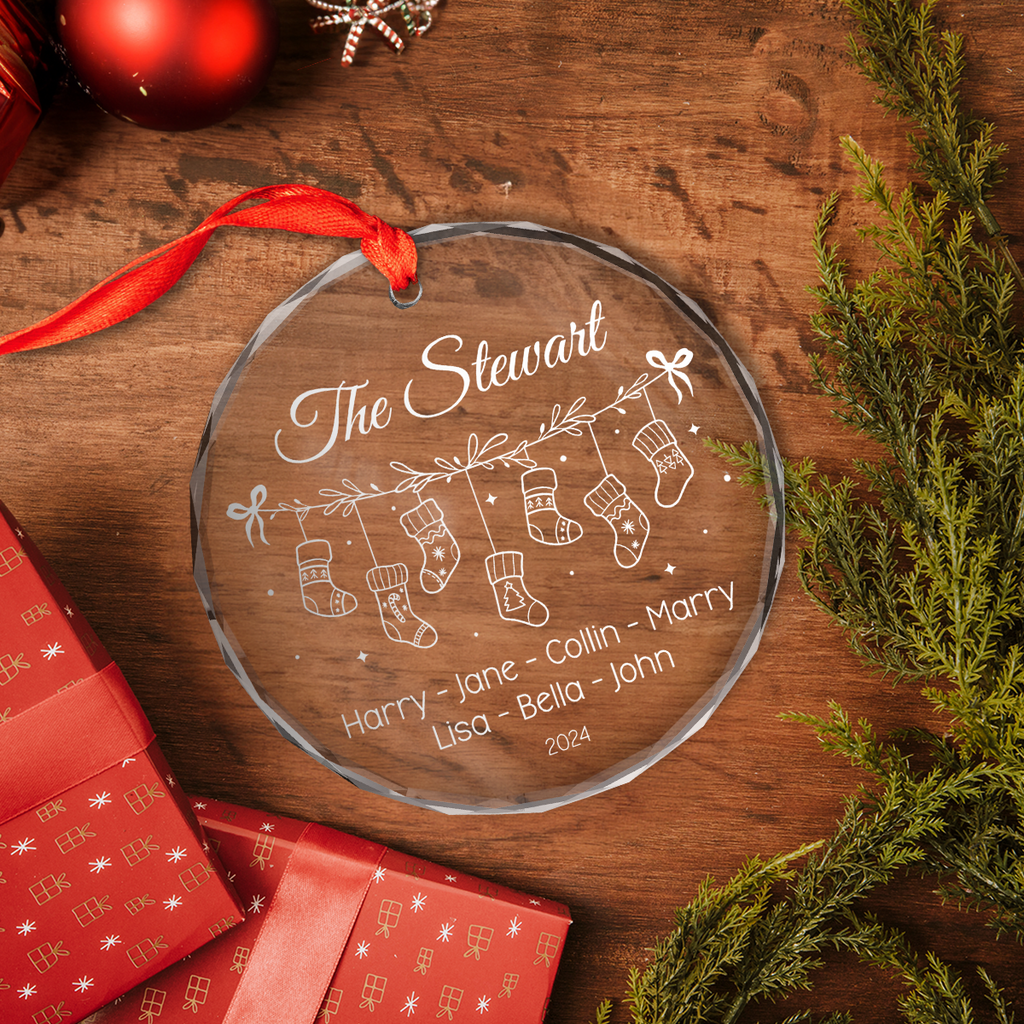 Personalized Family Ornament Crystal Glass, Christmas Hanging Tree Keepsake Gifts for Family, Men Women, Housewarming
