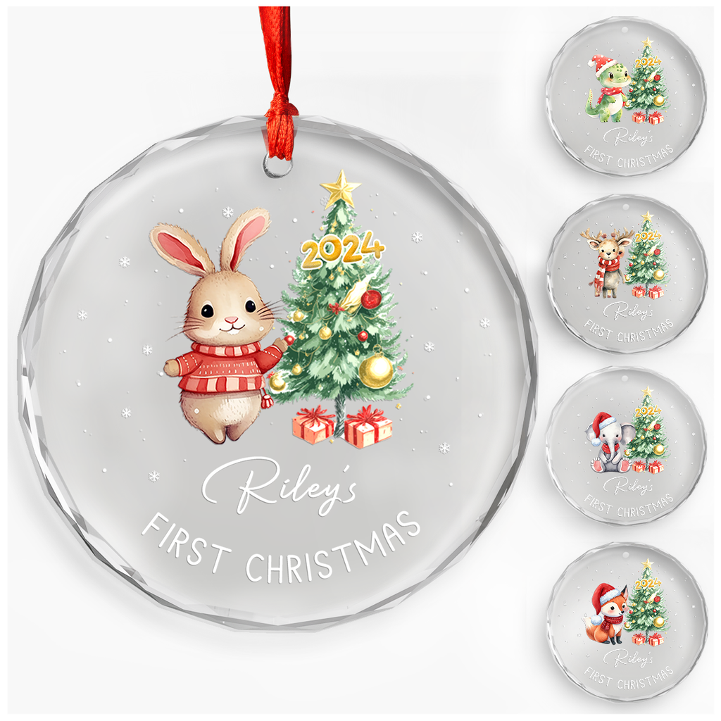 Personalized Baby's First Christmas Ornament - Woodland Animal Glass Ornament, Gifts for New Parents, Newborn, Christmas Hanging Decoration