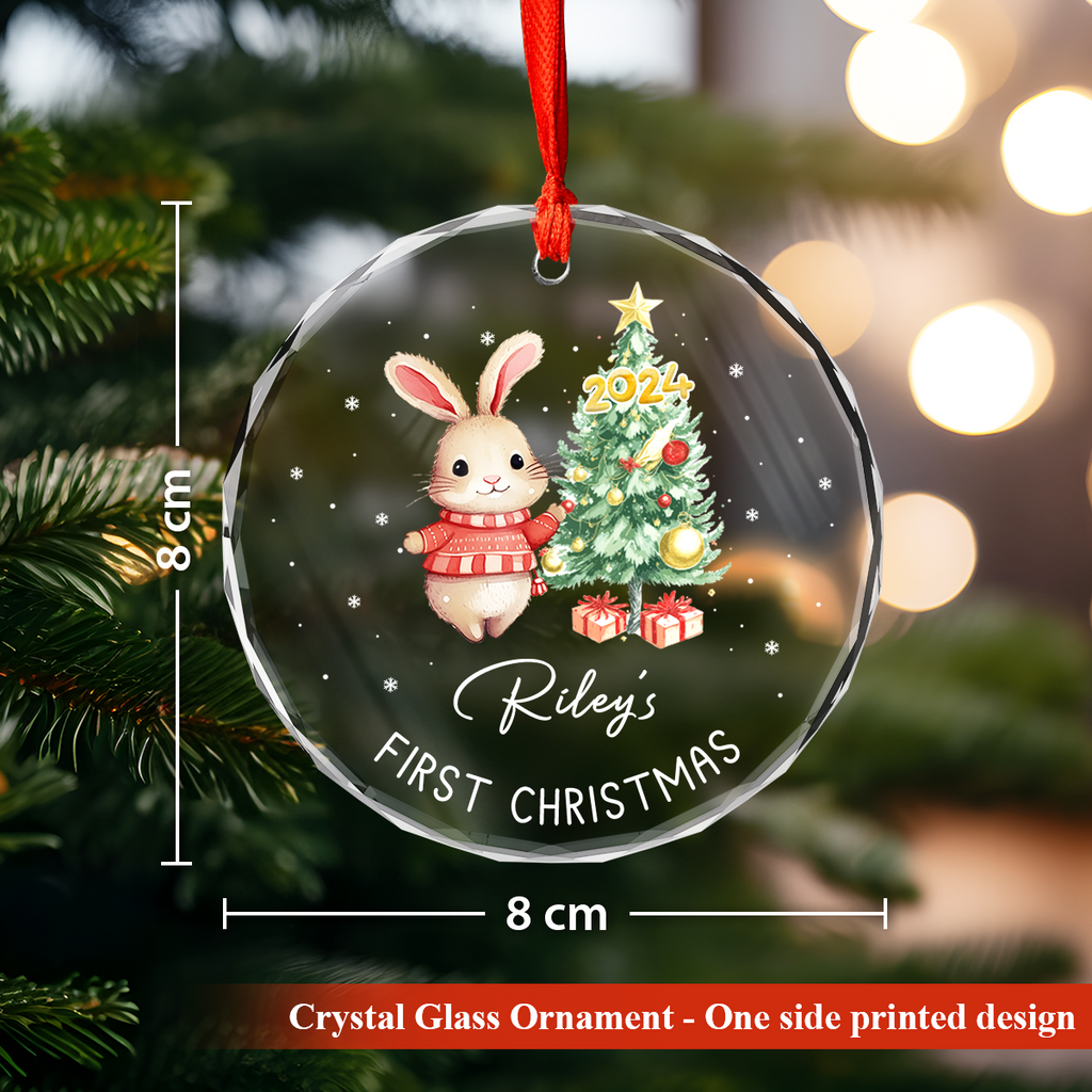 Personalized Baby's First Christmas Ornament - Woodland Animal Glass Ornament, Gifts for New Parents, Newborn, Christmas Hanging Decoration