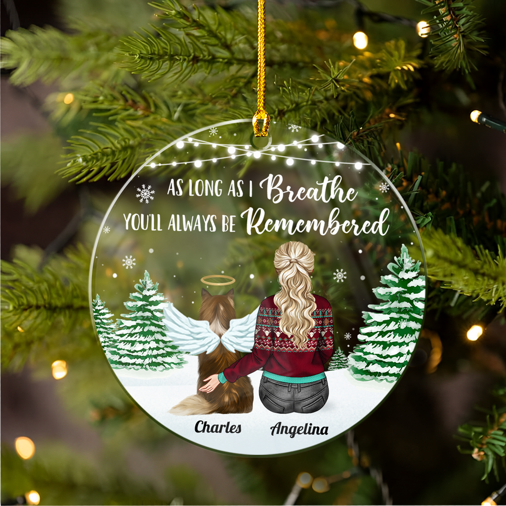 Personalized Dog Memorial Ornaments As Long As I Breathe You Will Be Remembered Acrylic Ornament Christmas Keepsake Sympathy Remembrance Gift