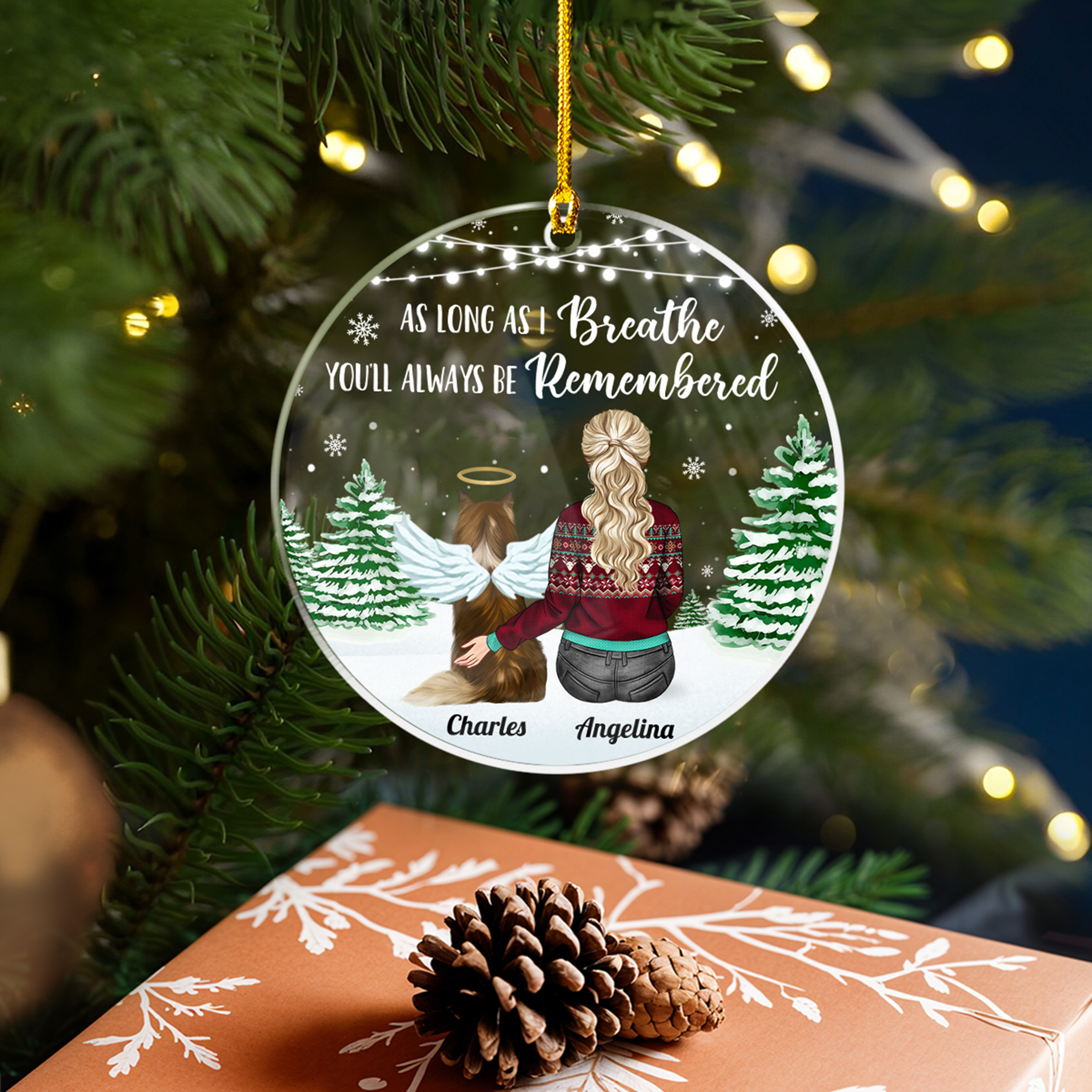 Personalized Dog Memorial Ornaments As Long As I Breathe You Will Be Remembered Acrylic Ornament Christmas Keepsake Sympathy Remembrance Gift
