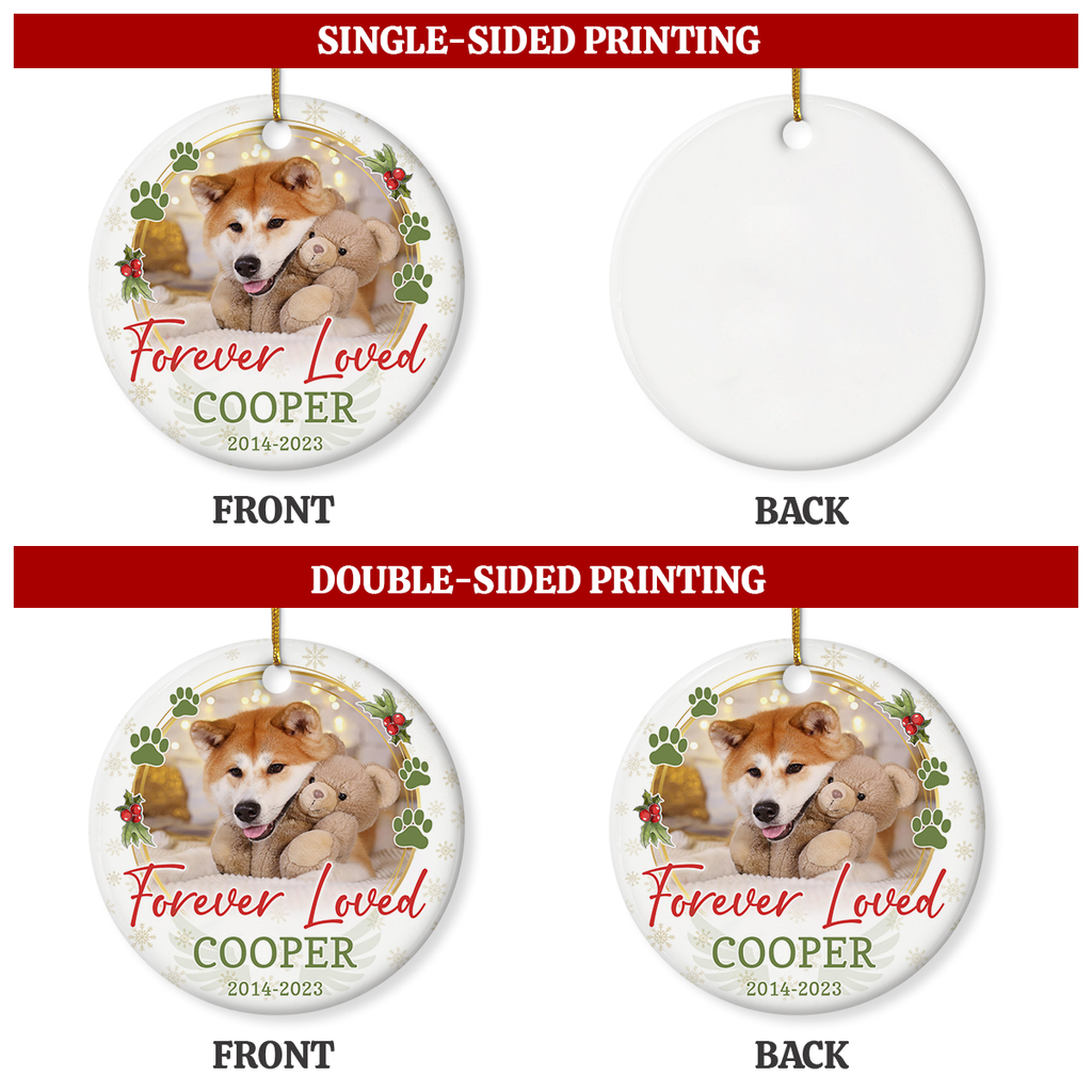 Custom Pet Memorial Ornament with Dog Cat Photo Picture - Ceramic Christmas Ornaments Keepsake Sympathy Remembrance Gifts for Loss of Dogs Cats Pets