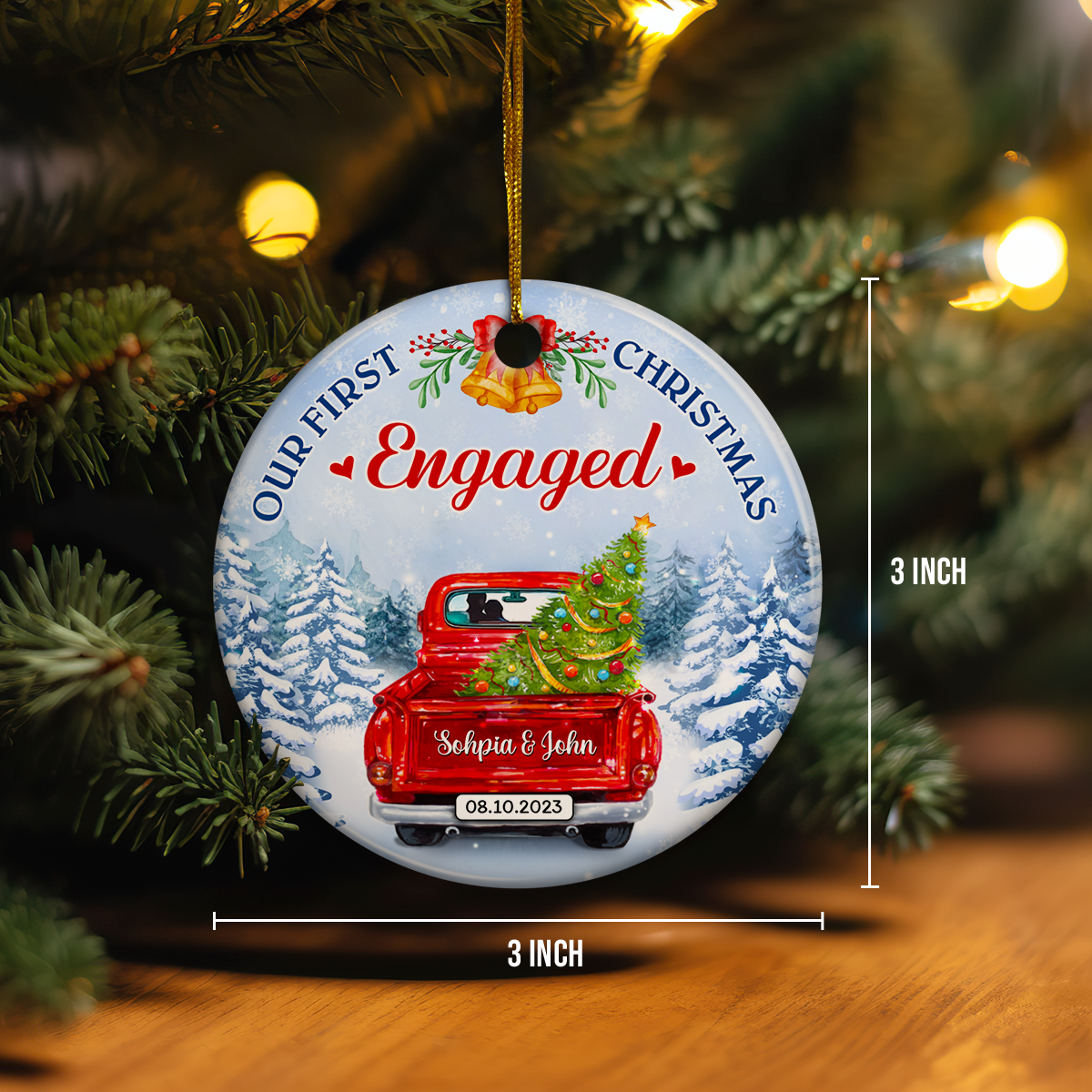 Personalized First Christmas Engaged Ornament 2023 Engagement Keepsake Gifts for Couples Wedding Bridal Shower Hanging Ceramic Ornaments Xmas Tree Decor Newlywed Gifts for Couple