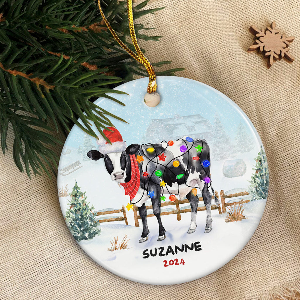 Personalized Cow Ornament Custom Name Christmas Cows Ceramic Ornaments Hanging Christmas Tree Decoration Keepsake Gifts