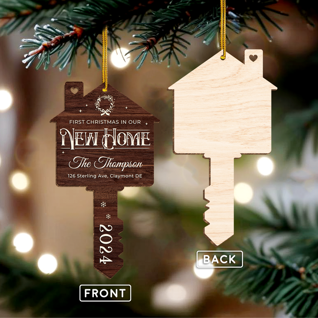 Personalized New Home Ornament - Custom Shaped Wooden Ornament, First Christmas in Our New Home Christmas Ornament, Gifts for Family, Housewarming