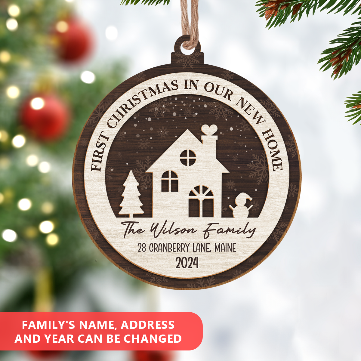 Personalized New Home Christmas Ornament - 2 Layered Wooden Design, House Warming Gifts, Christmas Hanging Decor