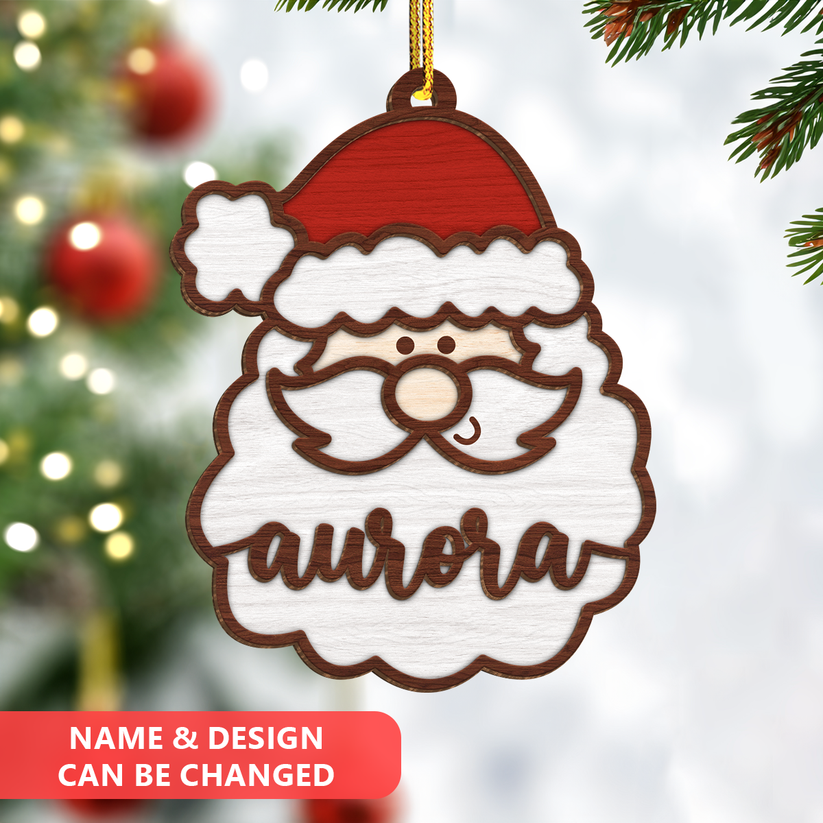 Personalized Christmas Ornament - Custom Name, 2 Layered Wooden Design, Christmas Hanging Decor Keepsake Gifts for Boys Girls Women