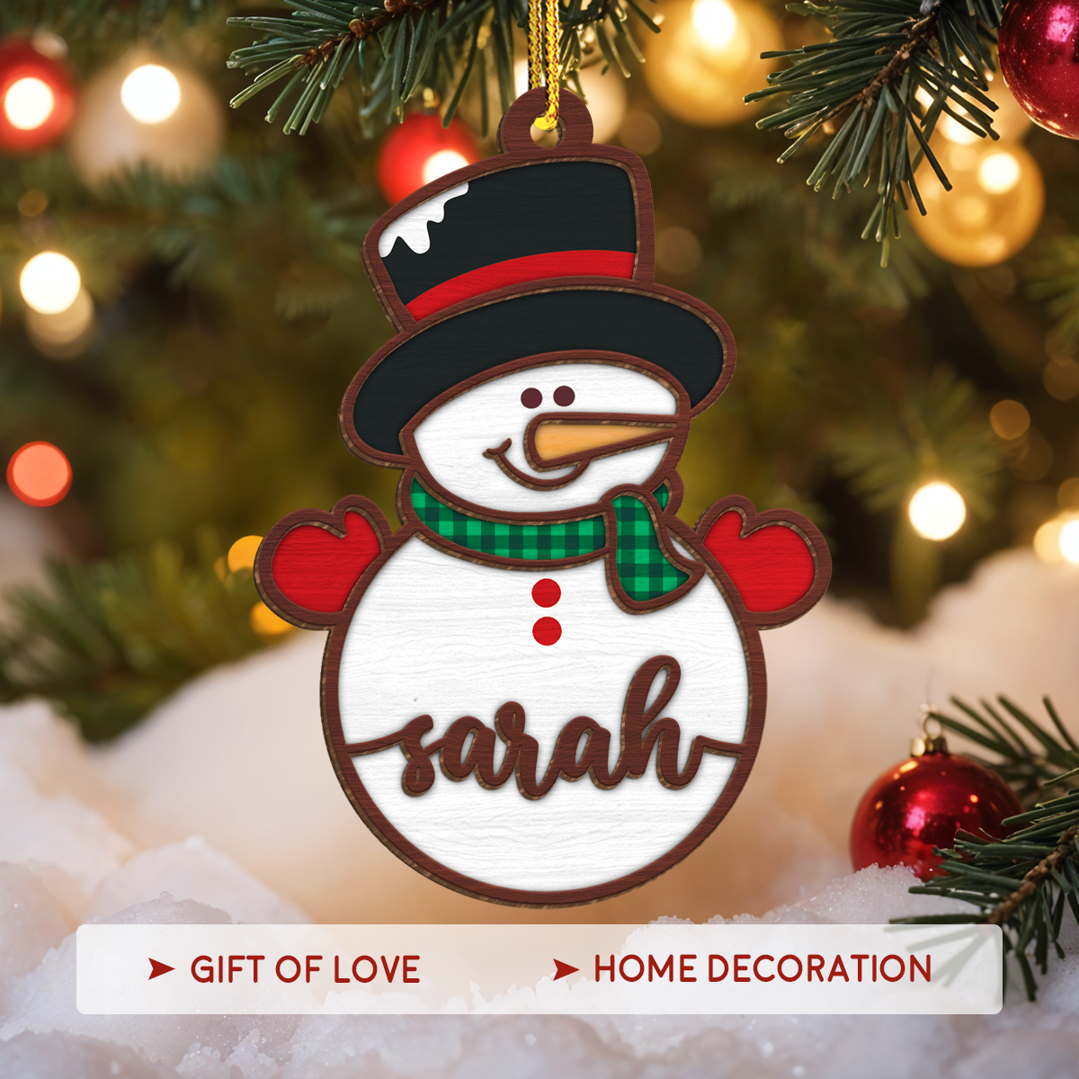 Personalized Christmas Ornament - Custom Name, 2 Layered Wooden Design, Christmas Hanging Decor Keepsake Gifts for Boys Girls Women