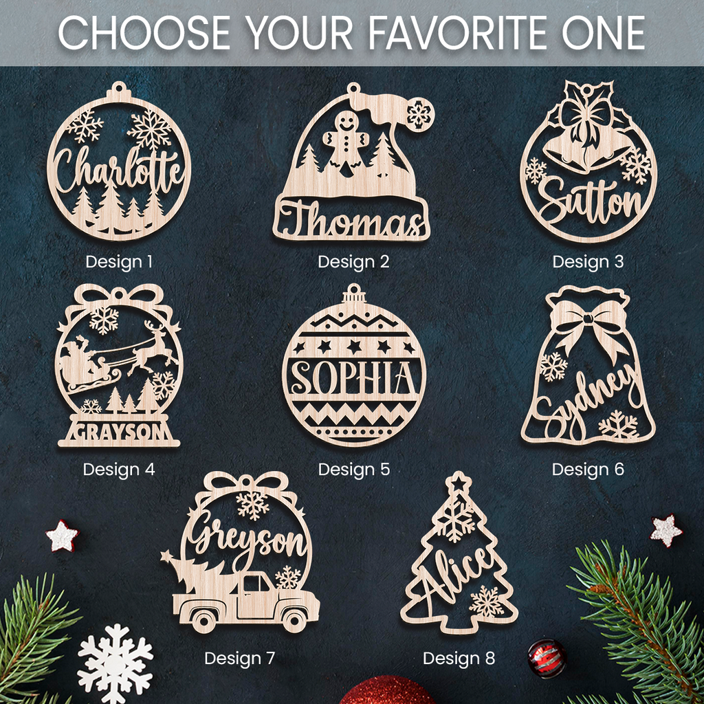Personalized Christmas Ornament - Customized Name Cut-out Wooden Ornament, Christmas Decoration Gift for Family Men Women Friends Boy Girl Couple