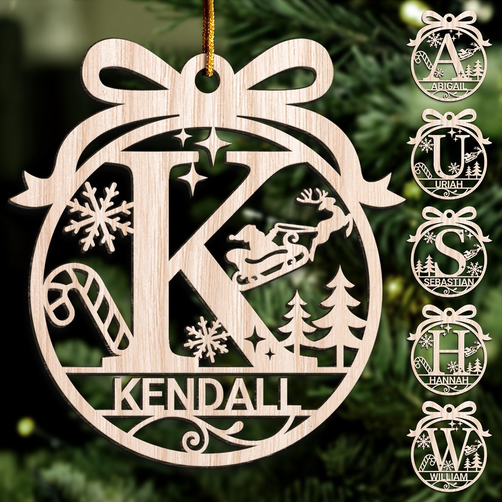 Personalized Monogram Christmas Ornament - Customized Initial Letter Cut-out Wooden Ornament, Alphabet Customized Gift for Women Men Friends Family
