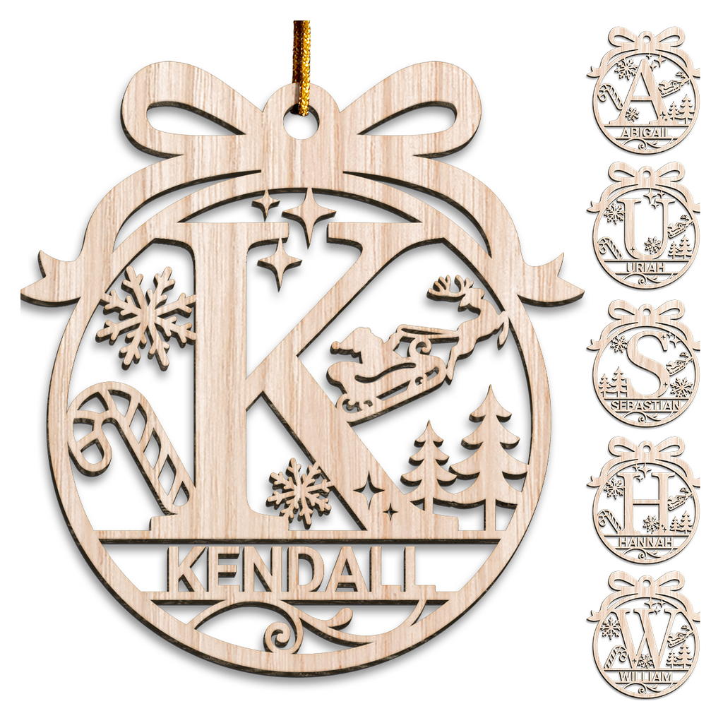 Personalized Monogram Christmas Ornament - Customized Initial Letter Cut-out Wooden Ornament, Alphabet Customized Gift for Women Men Friends Family