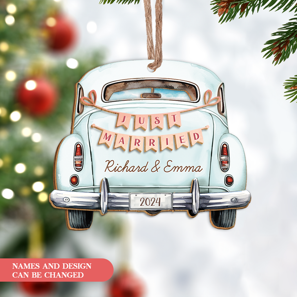 Personalized First Christmas Married Ornament - Customized Names 3 Layered Wooden Ornament, Newlywed Christmas Ornament, Gifts For Couple Bride Groom