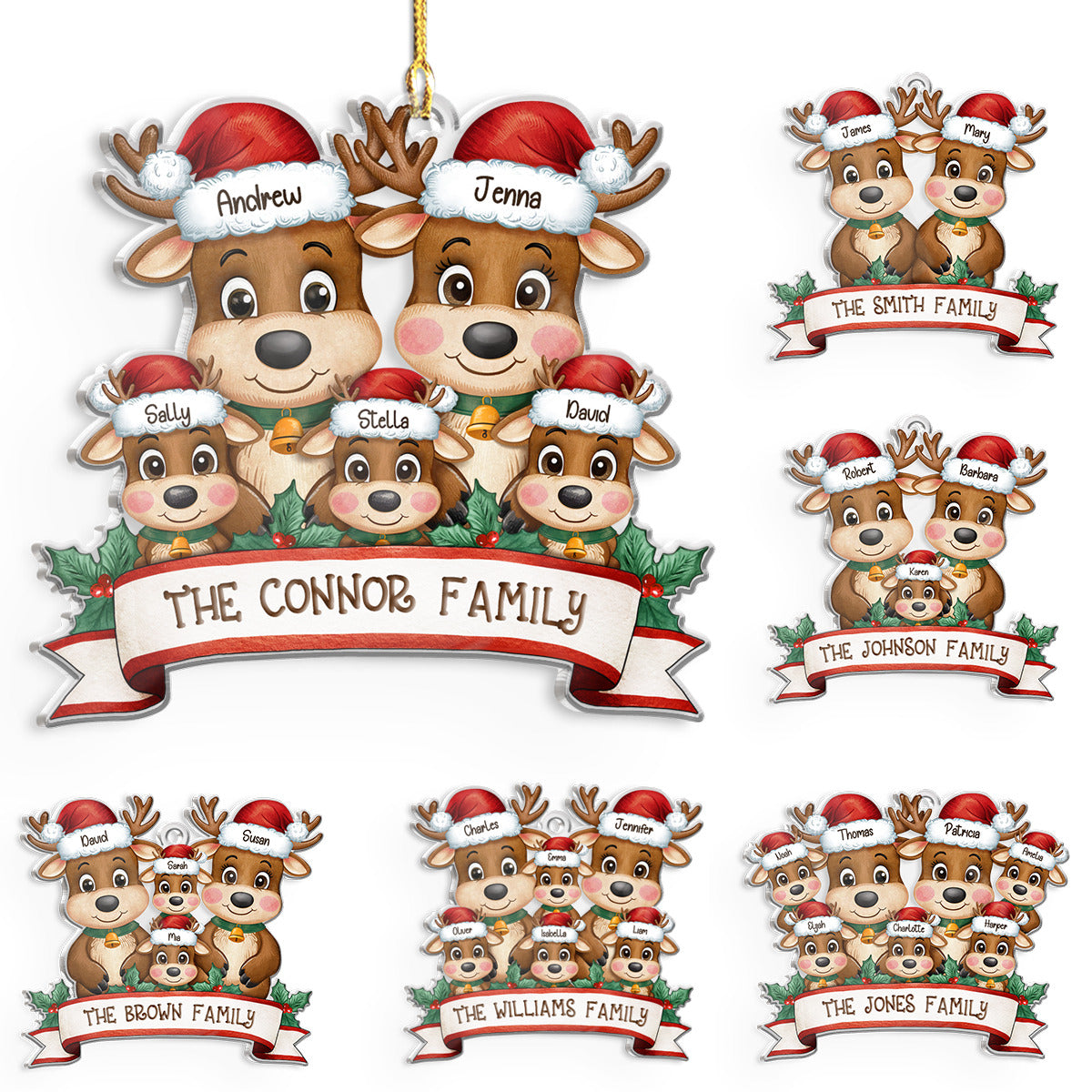 Personalized Family Ornament - Customized Shaped Acrylic Ornaments, Custom Name Reindeer Xmas Ornament, Customized Christmas Hanging Decoration Gifts
