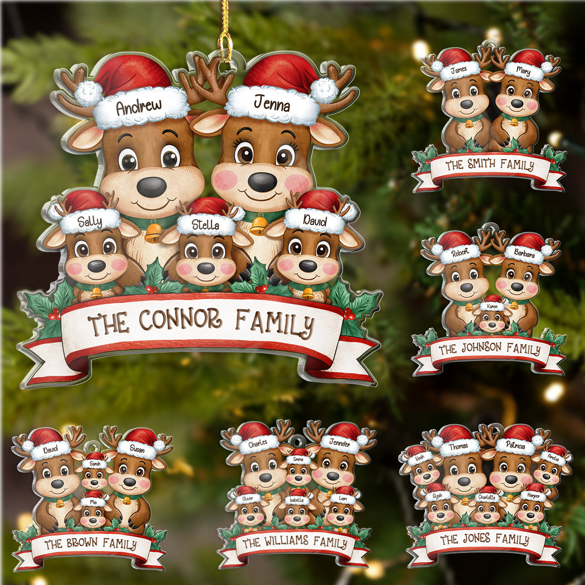 Personalized Family Ornament - Customized Shaped Acrylic Ornaments, Custom Name Reindeer Xmas Ornament, Customized Christmas Hanging Decoration Gifts